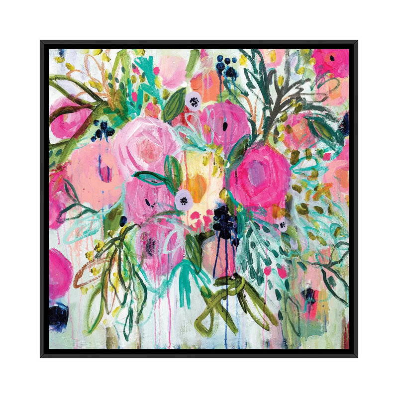 «Rose Burst», reproduction d'impression sur toile, H 18 po x l 18 po x P 1,5 po, Toile avec cadre noir, Pas de tapis