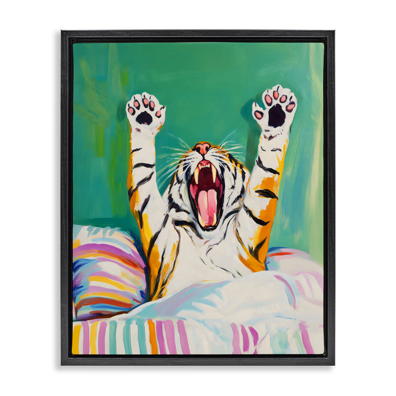 Cadre flottant Big Tiger Morning Yawn, design par Arlington Prints, Cadre flottant noir de jais, H 21 po x l 17 po