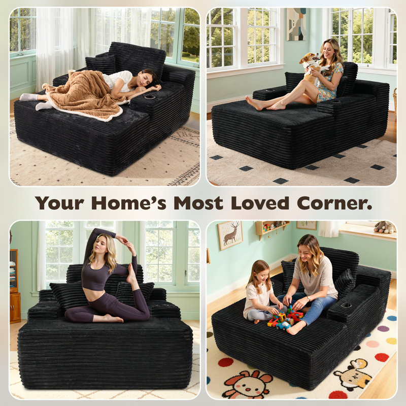 Canapé modulaire rembourré 1 pièce Boneless, Velours côtelé noir