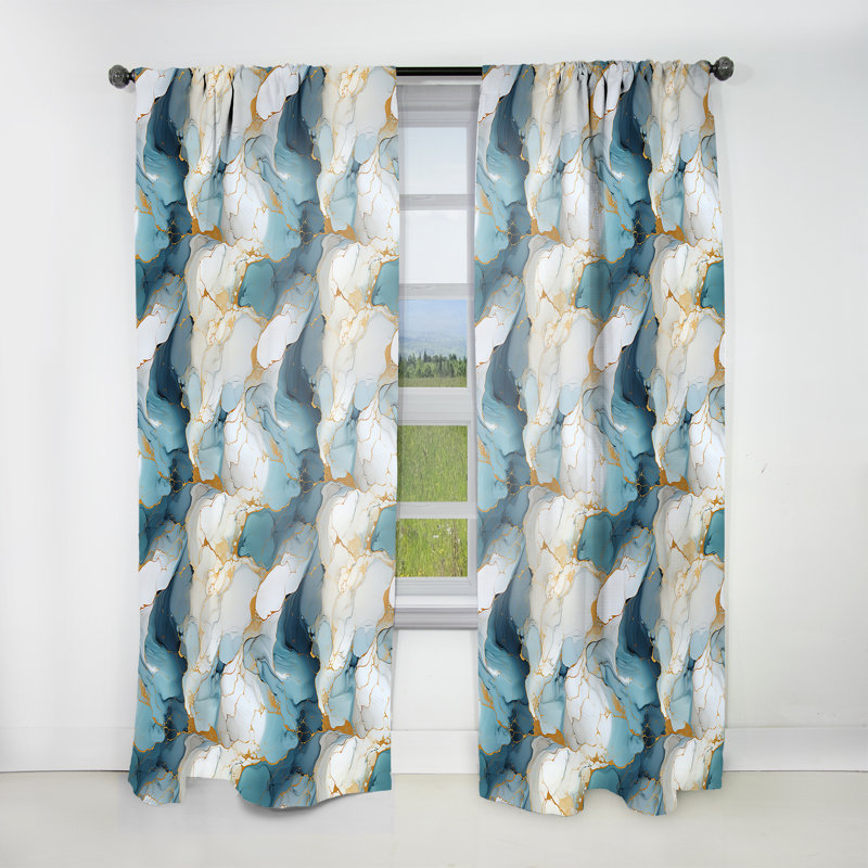 Zen Blue And White Marble - Glam Velvet Curtain - Room Darkening - 1 Panel, 52" W x 95" L