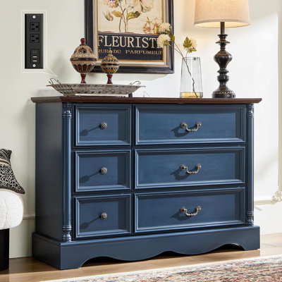 47"W Farmhouse 6 Wide Drawer Dresser, Bedroom Chest of Drawers With Anti-Tip Design by Charlton Home