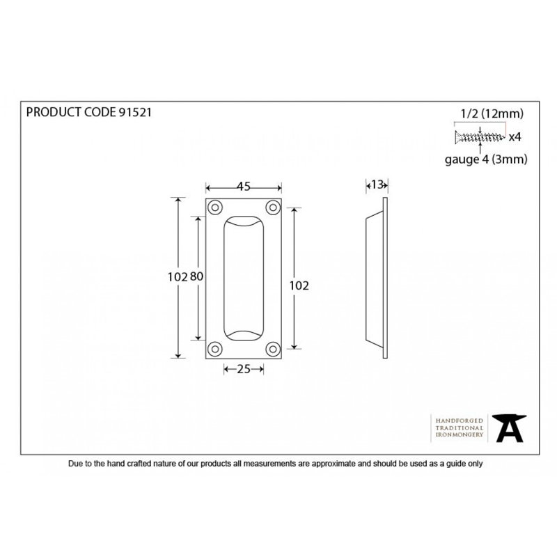 Flush Handles 9.2 cm centre Recessed Handle, Aged Bronze