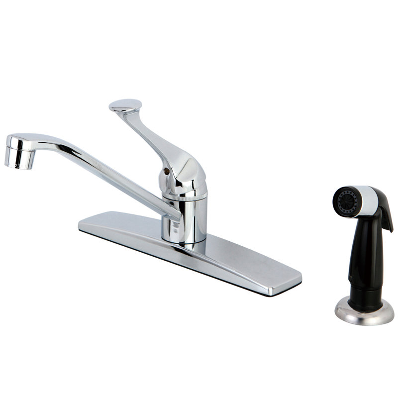 Robinet de cuisine central à poignée simple 4 trous 8 "avec douchette latérale Kingston Brass Kingston