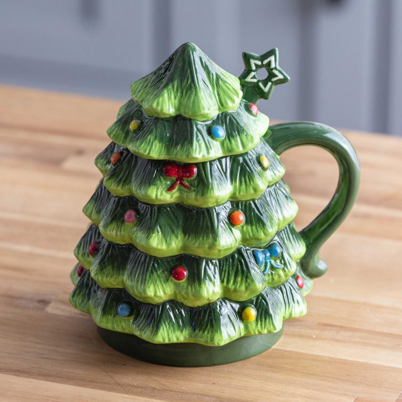 Coffret de Noël avec couvercle, cuillère et boîte-cadeau, arbre de Noël, 16 oz, vert