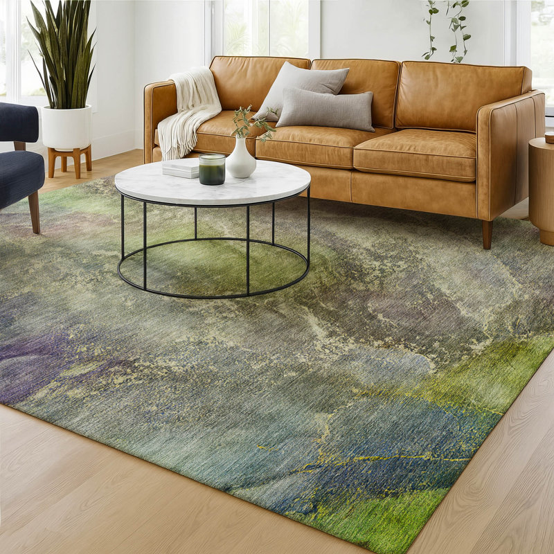 Premium Machine Washable Mayfield AMF2307 Abstract Rug, 3' x 5', Green