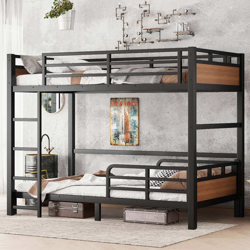 Lit superposé simple TG au-dessus de simple TG / lit mezzanine en métal, lits superposés séparables, avec barrière de sécurité surélevée