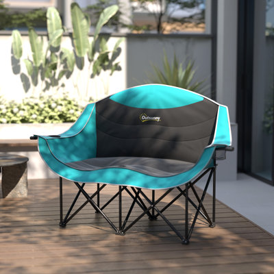 Chaise de camping double pour adultes Outsunny, chaise de camping pliante rembourrée avec accoudoirs, porte-gobelets, vert