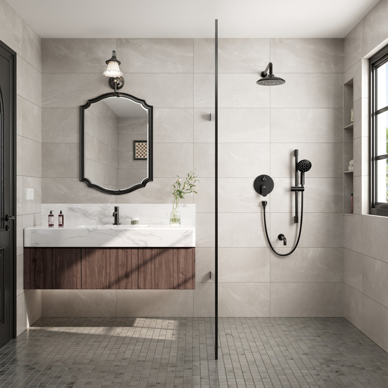 Système de douche complet Calliope Retro avec valve brute, Noir mat