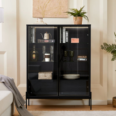 51.2-Inch Tall Display Cabinet With Tempered Glass Door And LED Lighting For Living Room by Brayden Studio