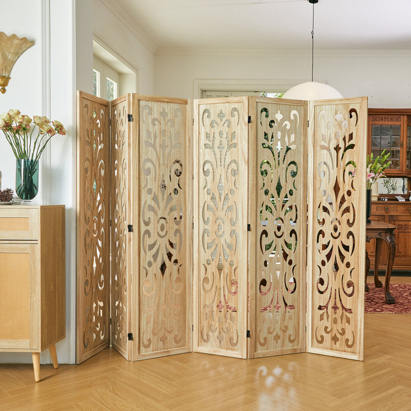 Paravent classique sculpté - Paravent pliable en bois 5,75 pi, Couleur du bois, 6
