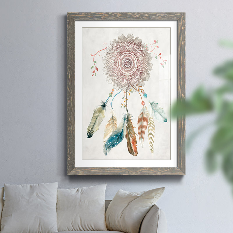 Mandala Dream Catcher - Cadre photo, reproduction d'art sur papier, Cadre en papier gris, H 37,5 po x l 27,5 po x P 1,5 po