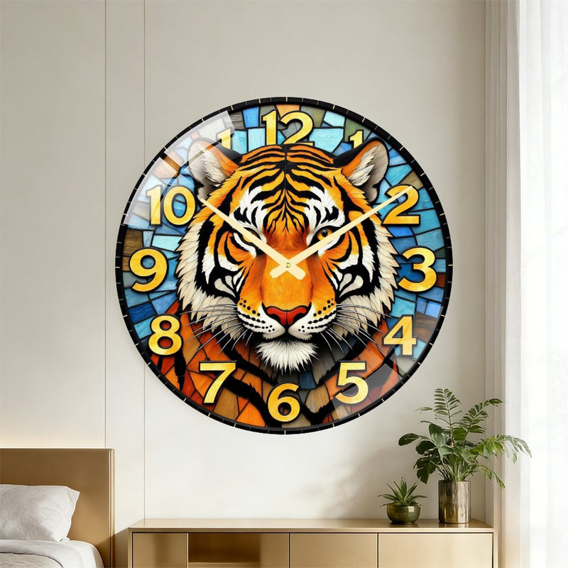 Magnifique horloge murale en forme de tigre - 24 po