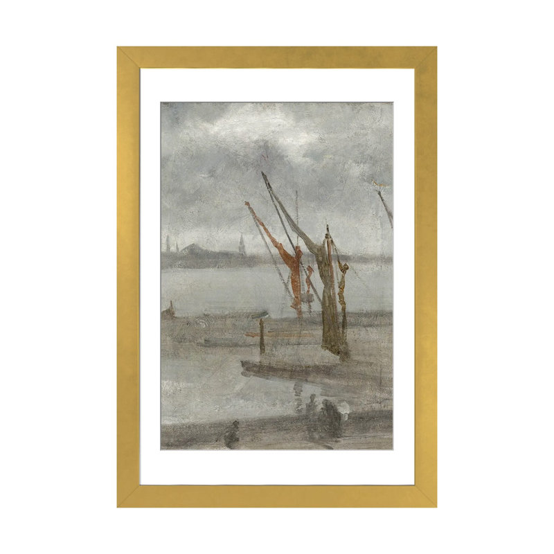 «Grey and Silver Chelsea Wharf», reproduction d'art mural, papier d'art encadré, 32 po x 24 po, Papier encadré, Doré