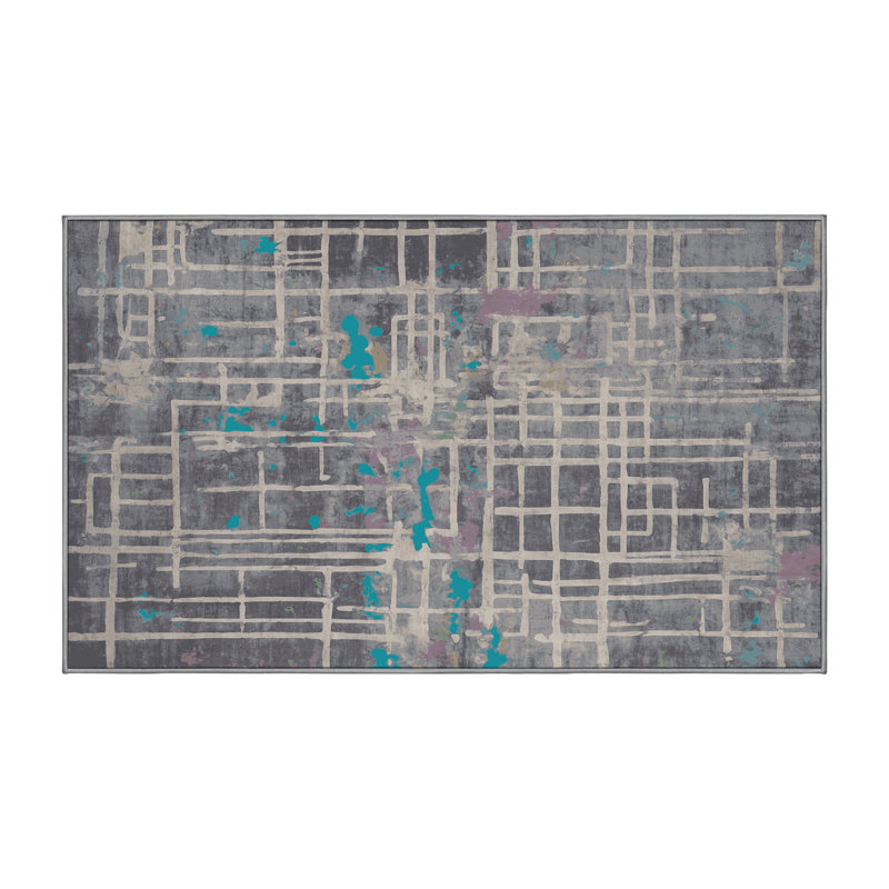 Machine Washable Gray Area Rug, Rectangle 5' x 8'