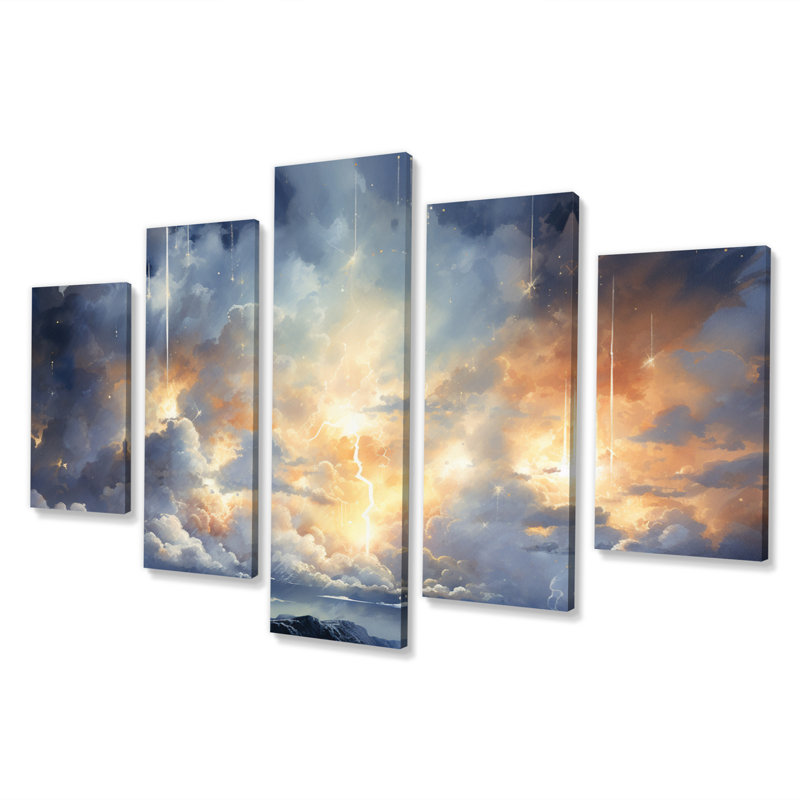 Météores douche de lumière III - impression sur toile de paysages - 5 panneaux