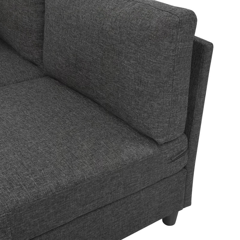 Canapé d'angle moderne avec repose-pieds librement configurable, 124" W, DARK GREY Polyester