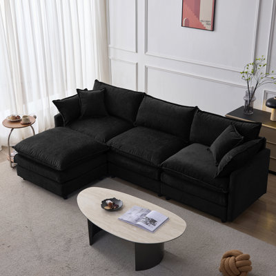 105" Modular Sectional Couch,Upholstered Soft Chenille Fabric Sofa,3 Seater With Ottoman L Shape Sofa Green