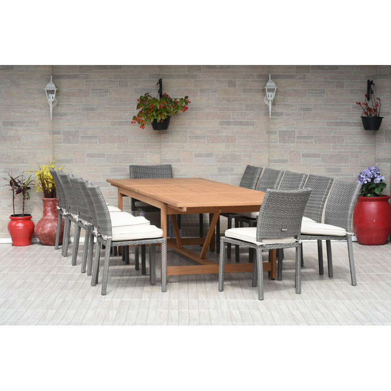 Ensemble repas 13 pièces avec coussins Anautica, Chaise grise / coussin blanc cassé, Fini foncé