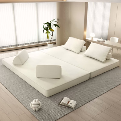 86.6" Multifunctional Convertible Sofa Bed With 2 Tumbler Backres  And 2 Pillows,Fuffy Chenille Fabric Sofa,Chaise Lounge,Game Pad,DIY Modern Upholstered Couch,Deep Seat Couch For Living Room,Office