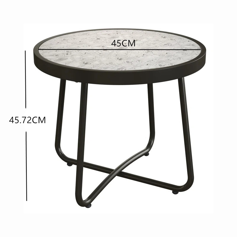 Ebern Round Outdoor Side Table, Creamy White/Black