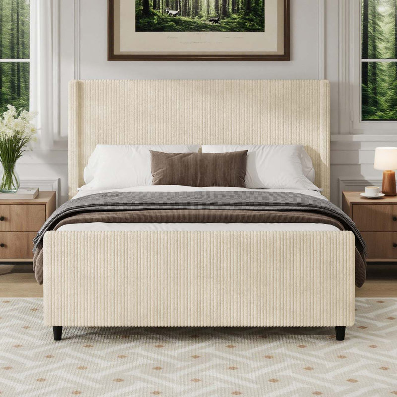 Lit tapissier Aazad, Grand lit velours côtelé, Queen (50.7"H)