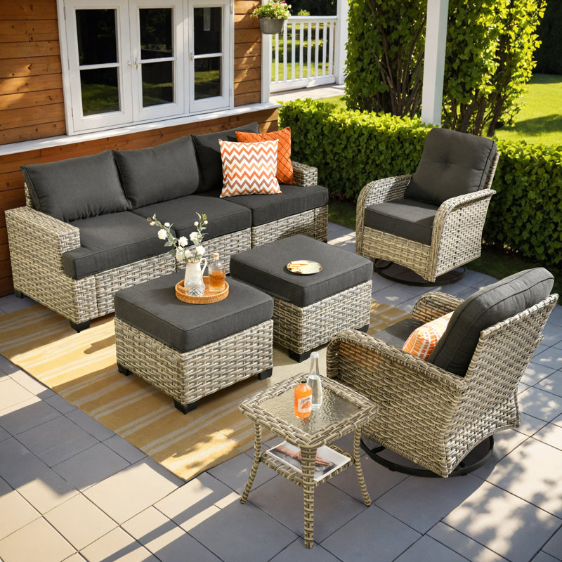 
Burcin Outdoor Rocking Chair 8-piece Set, Black, No