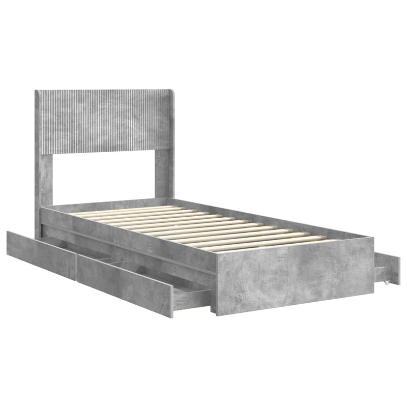 Bed Frame, Single (90 x 190 cm), Concrete Grey