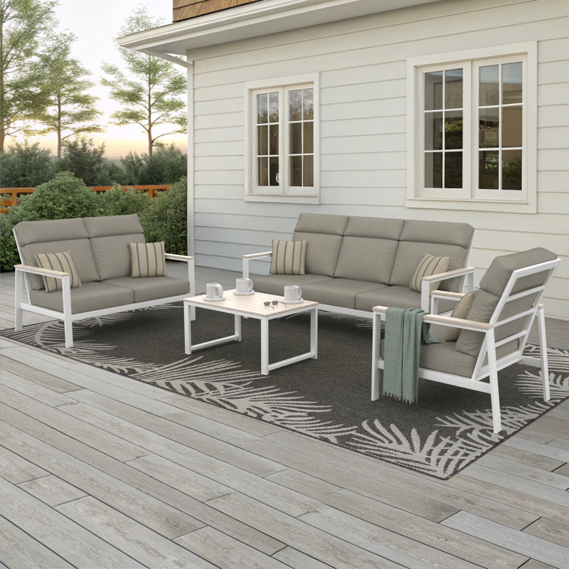 Ensemble de conversation Townsend pour 4 personnes avec coussins Sunbrella, Palette colombe, Blanc