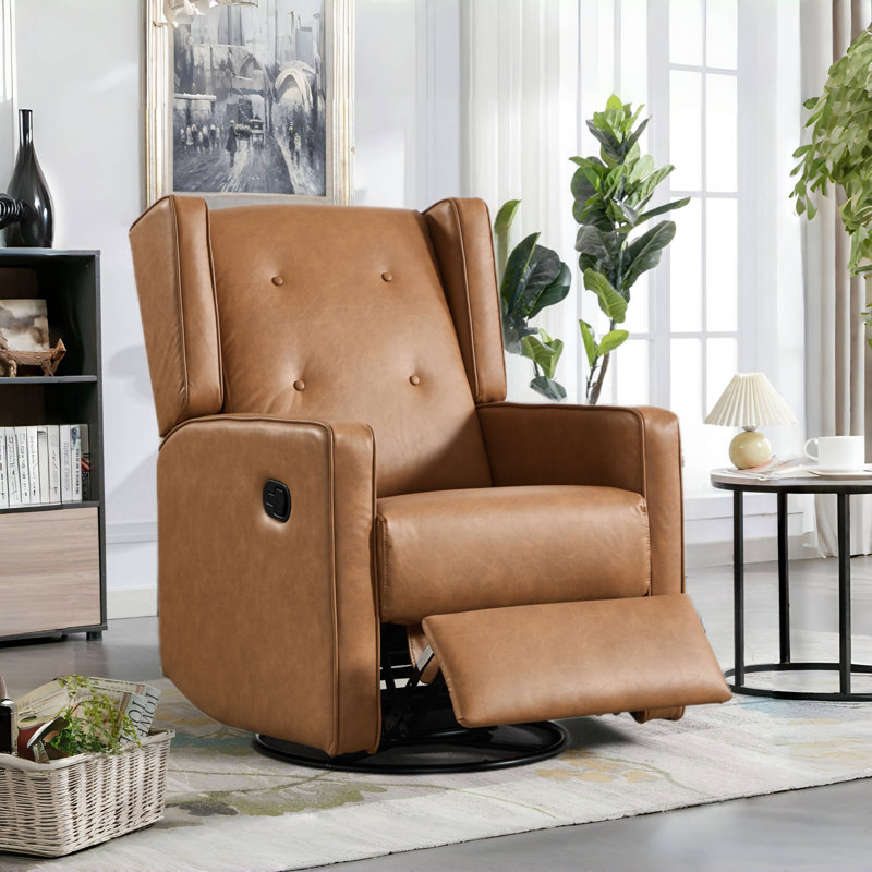 Fauteuil inclinable manuel pivotant et berçant de 29,1 po de large Wykoff, Brun