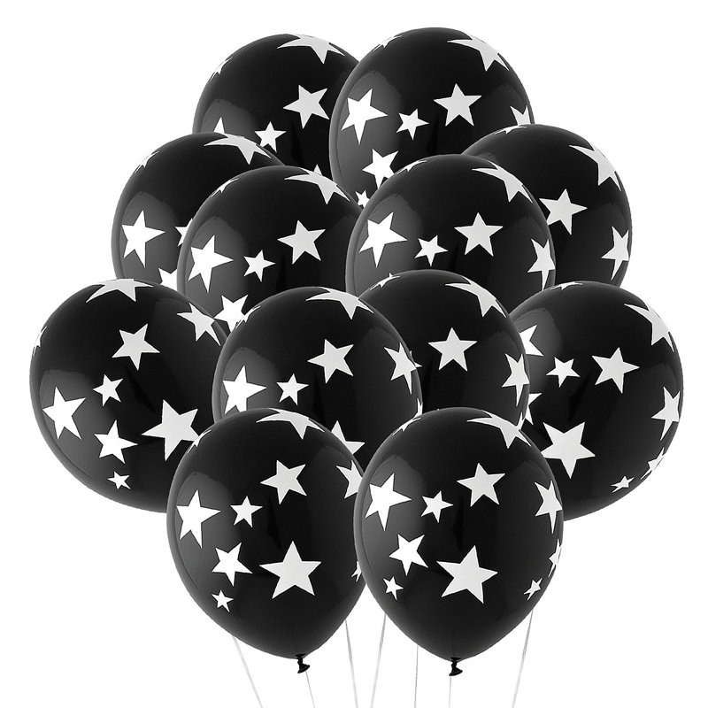Ballons en latex 11 "Fun Express gris avec étoiles blanches - 24 pièces, Noir