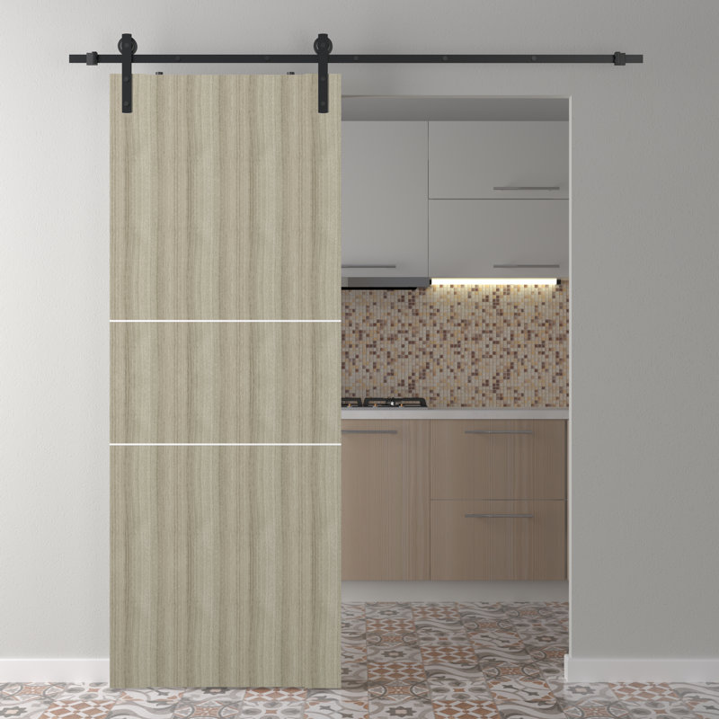 Porte de grange coulissante en bois manufacturé Optima 2H avec trousse de quincaillerie, Grey, 29,75 po x 79,37 po