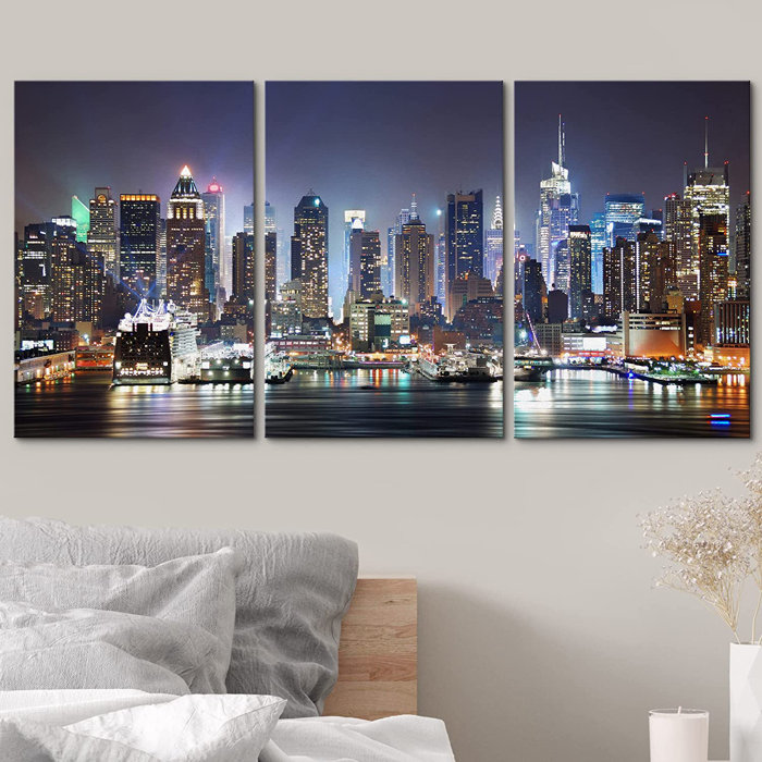 IDEA4WALL Neon Lights Of New York City Panorama Shining At Night On ...