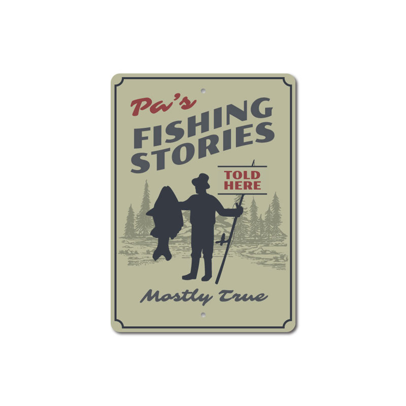 Enseigne en aluminium Pa's Fishing Stories, H 14 po x l 10 po x P 0,04 po