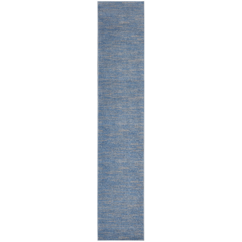 Mulican Solid Color Machine Made Power Loom Polypropylene Indoor / Outdoor Area Rug in Blue, Runner 2'2" x 12'