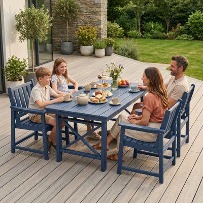 Ensemble de salle à manger d'extérieur 5 pièces avec table et 4 chaises en PEHD résistant aux intempéries, bleu ciel