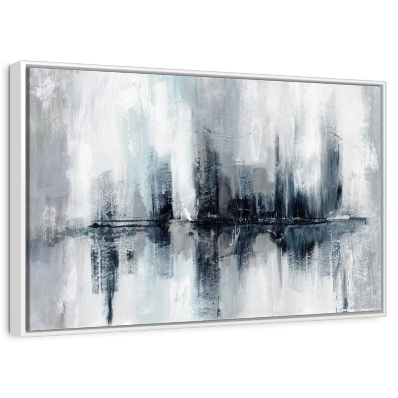 Lumières de port indigo, Cadre flottant blanc, 40 po x 27 po