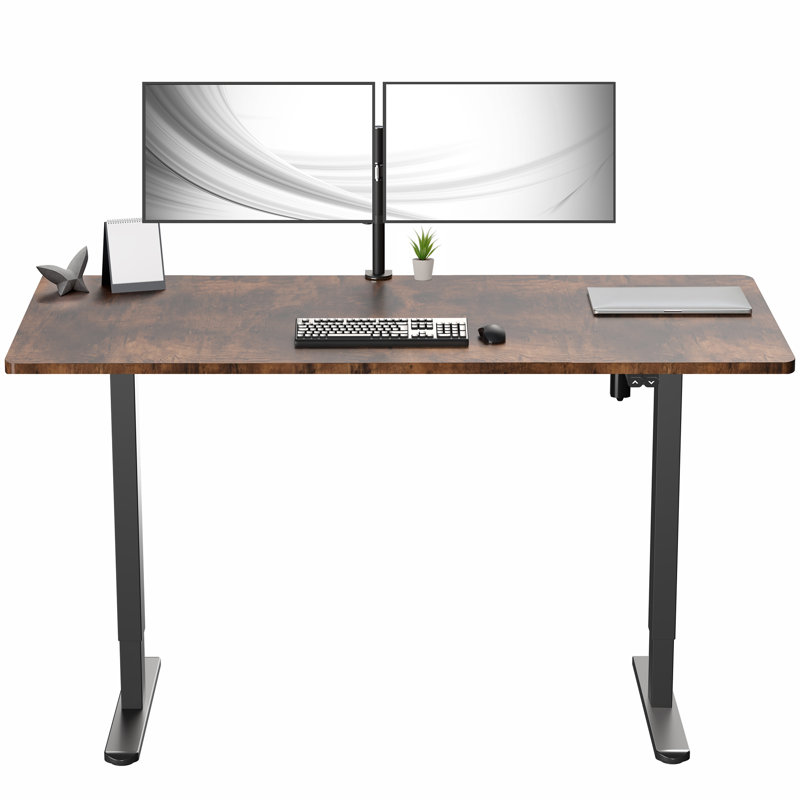 Bureau debout électrique Vivo, L 59 po, Noir, Brun rétro