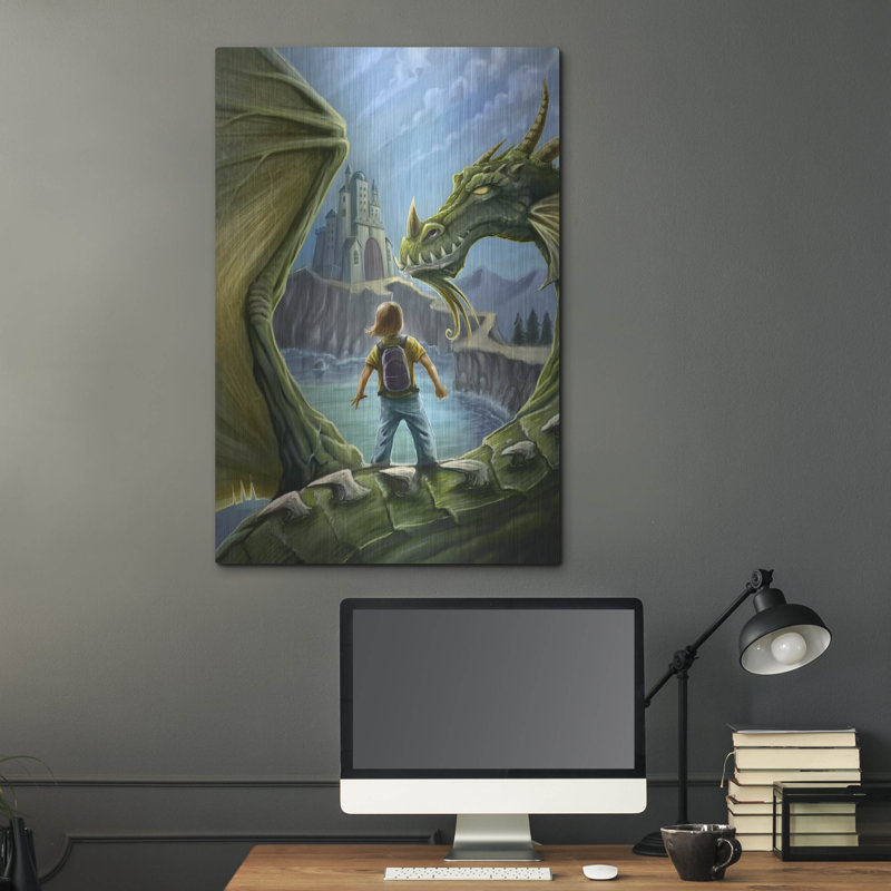 Trinx «Dragon and Castle» par Flyland Designs, art mural en métal, H 36 po x l 24 po