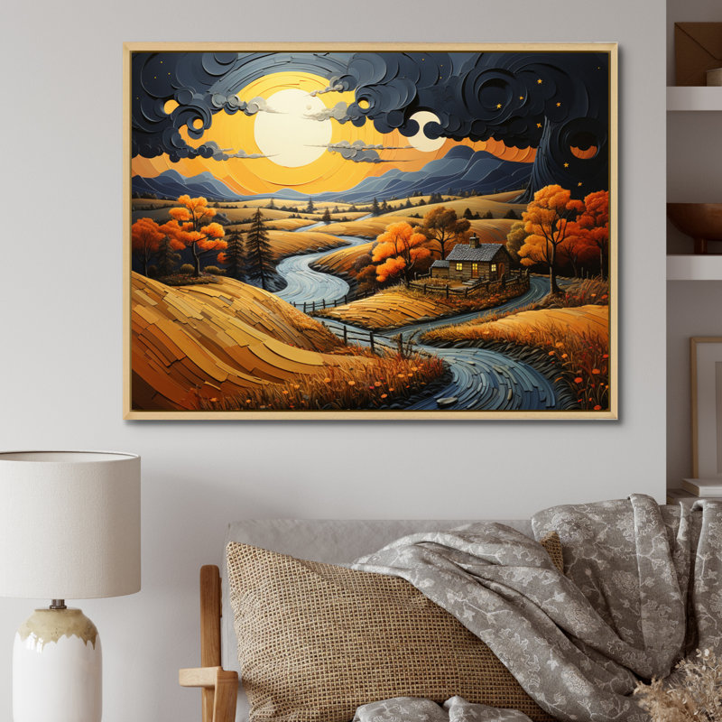 «Countryside Moody Skies Patchwork II», reproduction sur toile, H 30 po x l 40 po x P 1,5 po, Cadre naturel flottant