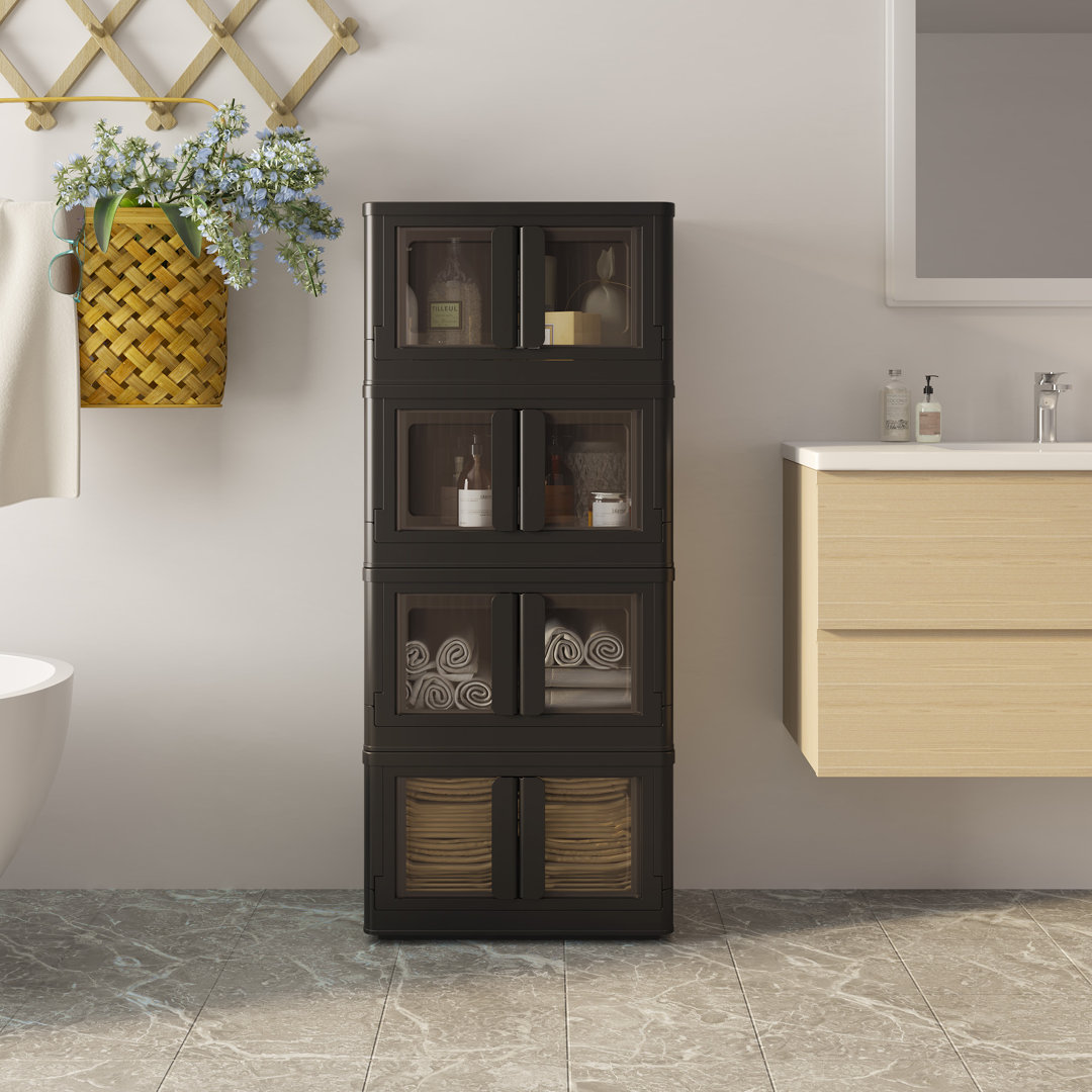 Stackable Collapsible Plastic Storage Bins with Lids – 150 QT Closet Organizers with Doors, 19” L x 12.2” W (Set of 4) Rebrilliant 