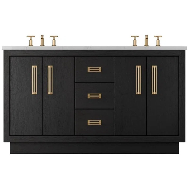 Avalon Double Bath Vanity, 60", Classic Black, Satin Gold
