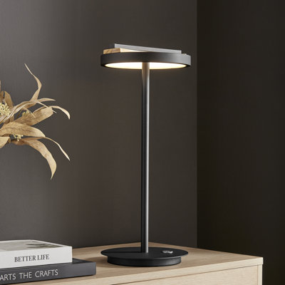 Satin Black & Wood Table Lamp