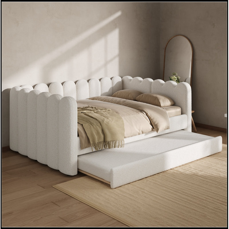 Grand lit de jour rembourré avec gigogne, White