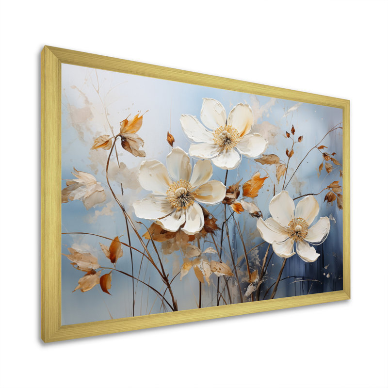 «Blue Mute Botanicals I», reproduction sur toile, H 34 po x l 44 po x P 1,5 po, Cadre doré à une seule photo
