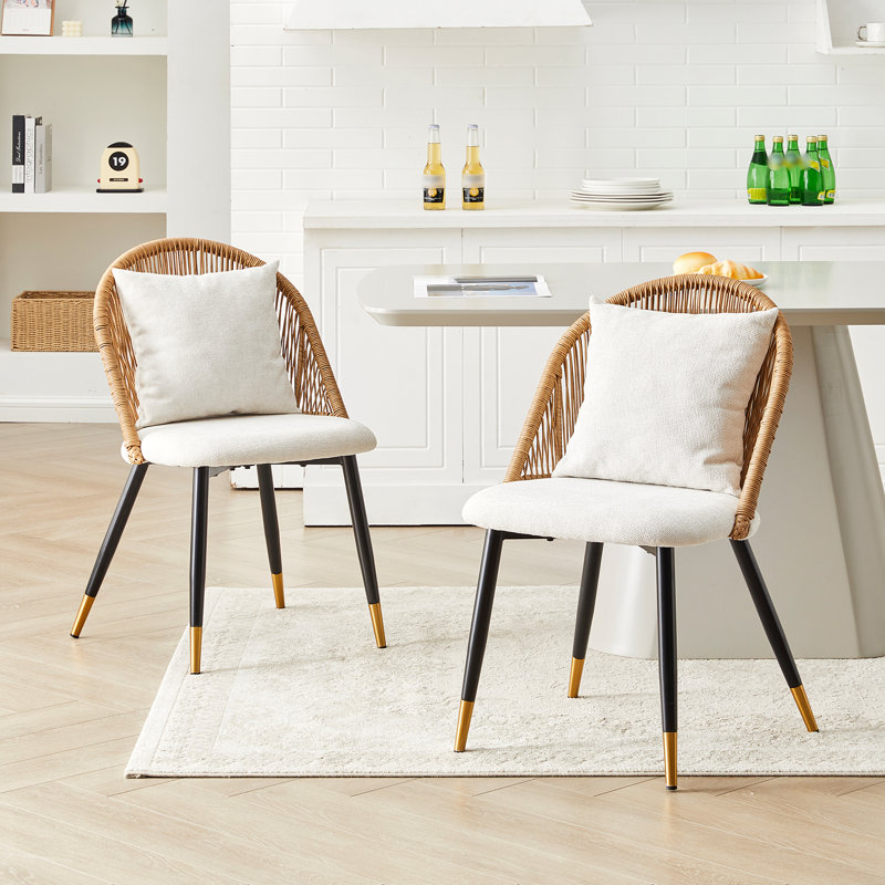 47cm H Fabric Upholstered Metal Side Chair, Beige