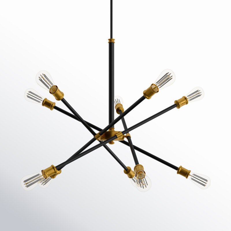 Erick 10-Light Dimmable Modern Linear Chandelier, Black/Brass