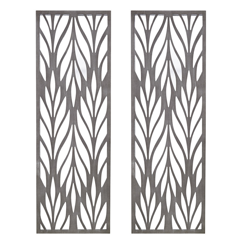 2 décorations murales en bois taillé gris - finition récupérée l 12 po x H 36 po à motif botanique complexe 4 crochets pour la création d'aire de salon