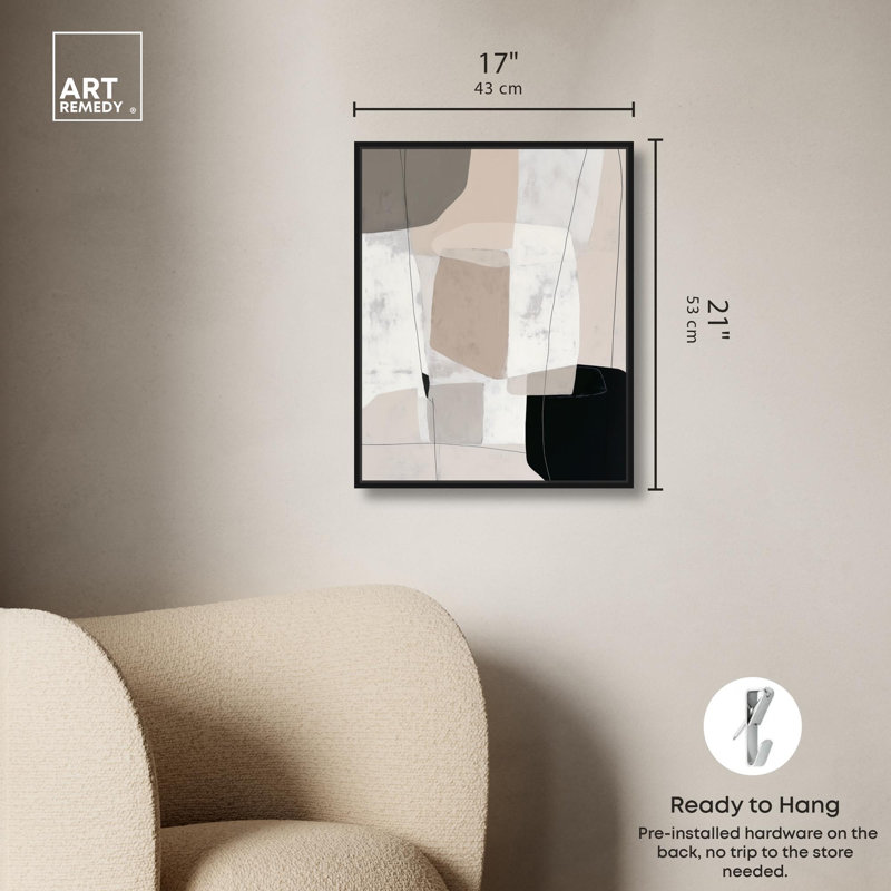 Décoration murale moderne Neutral Forms I par Art Remedy, H 21 po x l 21 po, Cadre flottant noir
