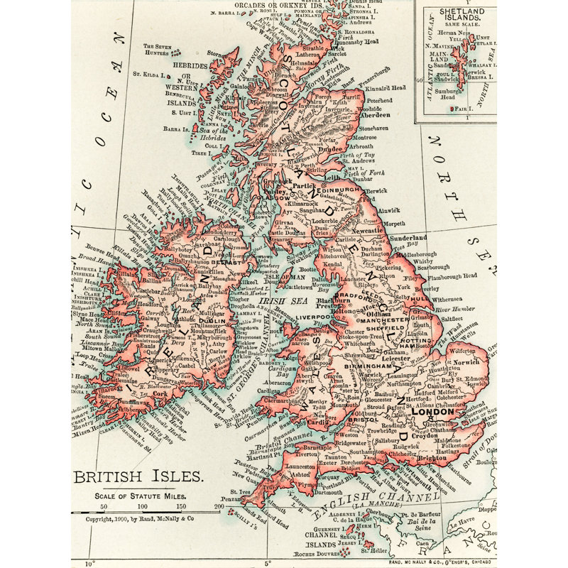 Map Rand Mcnally 1900 British Isles Ireland UK Chart - No Frame Art Prints