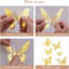 Décoration murale 3D papillon - 48 pièces, 4 styles, 3 tailles, décorations de papillons dorés pour les anniversaires et les fêtes, autocollants amovibles